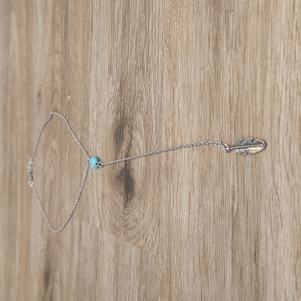 Turquoise Stone and Silver Feather Necklace - Picture 8 of 11